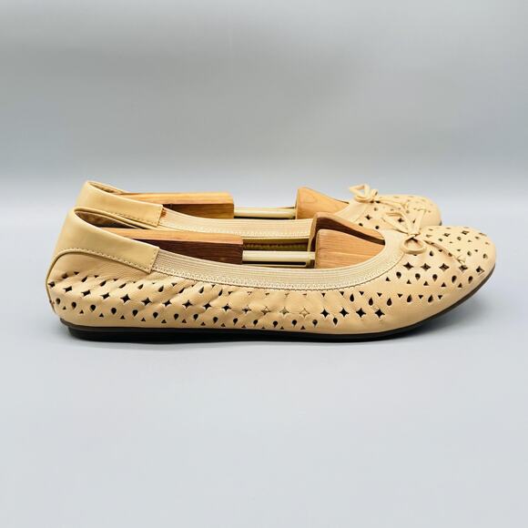 Vionic Shoes Womens 11 Beige Leather Cutout Ballet Flats Comfort Bow Slip On - Picture 1 of 12